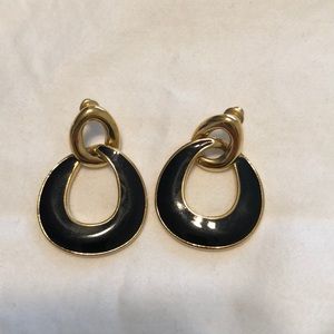 Black enamel and gold dangle earrings